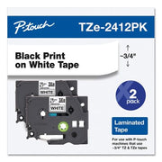Brother P-Touch TZe Standard Adhesive Laminated Labeling Tape, 0.7" x 26.2 ft, Black on White, 2 pk.