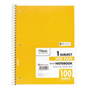Mead Spiral Bound Notebook, Wide/Margin Rule, 8" x 10-1/2", White,1 Subject 70 Sheets/Pad