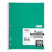 Mead Spiral Bound Notebook, College Rule 8 1/2 x 11, 100 sheets, Assorted Colors (Color Choice Not Available)