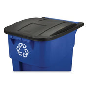 Rubbermaid Commercial BRUTE Recycling Rollout Trash Can with Hinged Lid, Blue (50 gal.)